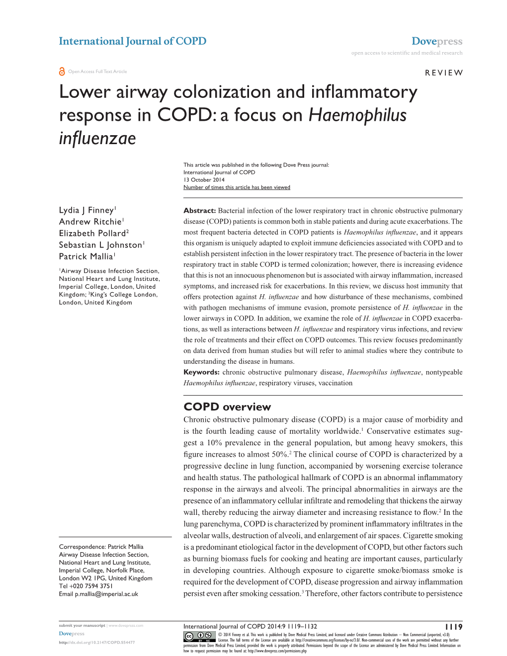 Lower Airway Colonization and Inflammatory Response in COPD: a Focus on Haemophilus Influenzae