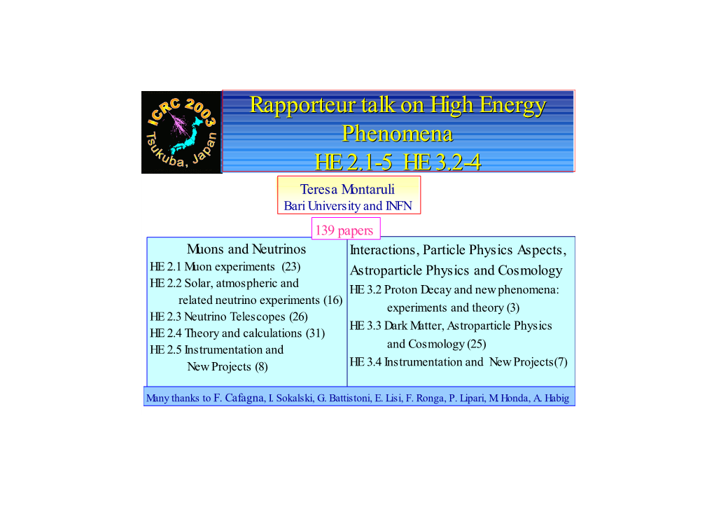 Rapporteur Talk on High Energy Phenomena HE 2.1-5 HE 3.2-4