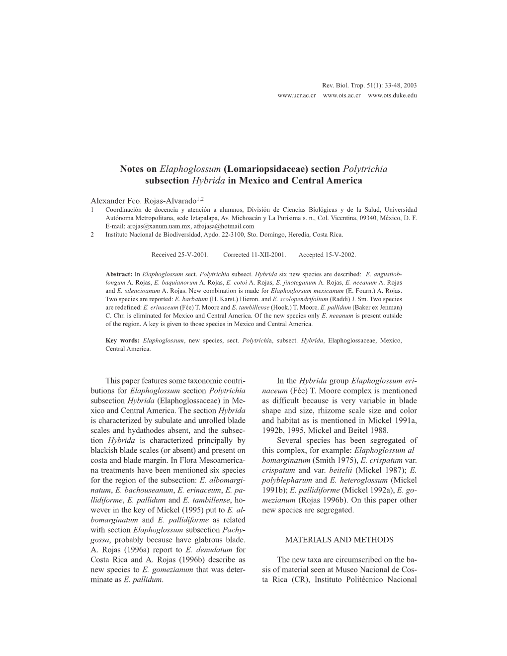 Notes on Elaphoglossum (Lomariopsidaceae) Section Polytrichia Subsection Hybrida in Mexico and Central America