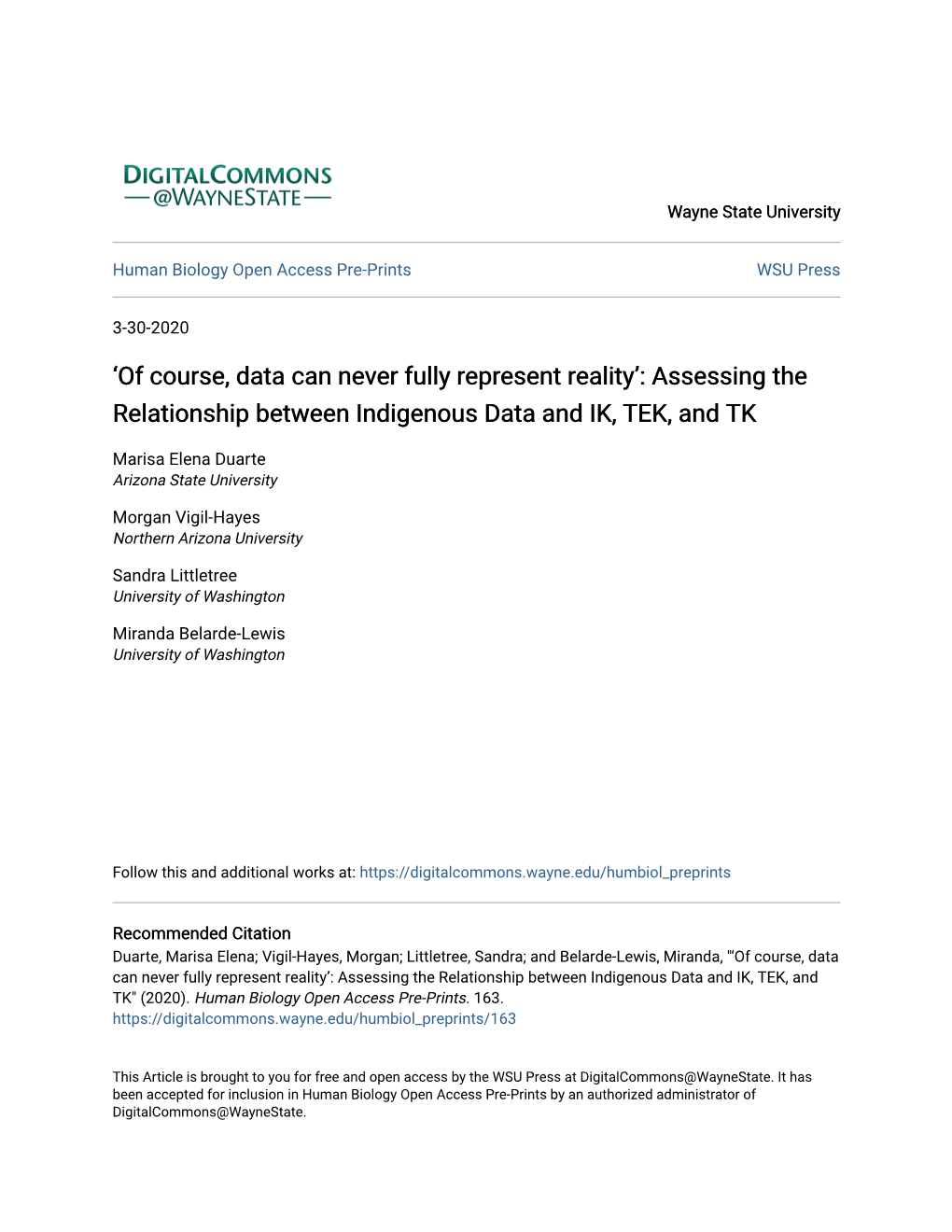 Of Course, Data Can Never Fully Represent Reality’: Assessing the Relationship Between Indigenous Data and IK, TEK, and TK