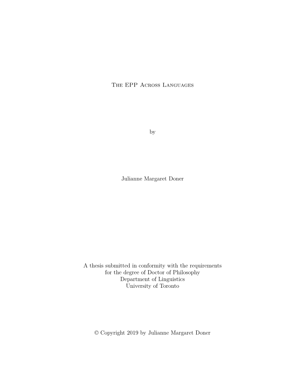 The EPP Across Languages by Julianne Margaret Doner a Thesis