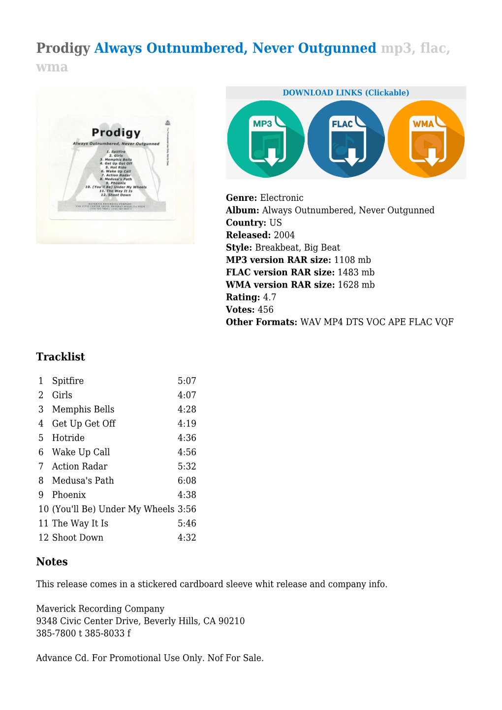 Prodigy Always Outnumbered, Never Outgunned Mp3, Flac, Wma