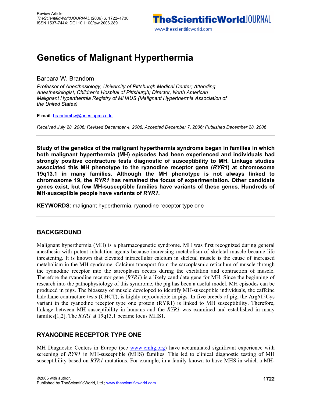 Genetics of Malignant Hyperthermia