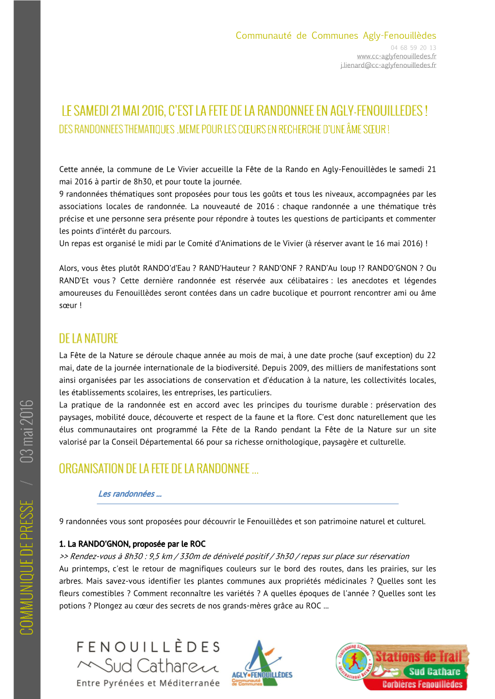 Communauté De Communes Agly-Fenouillèdes 04 68 59 20 13 J.Lienard@Cc-Aglyfenouilledes.Fr