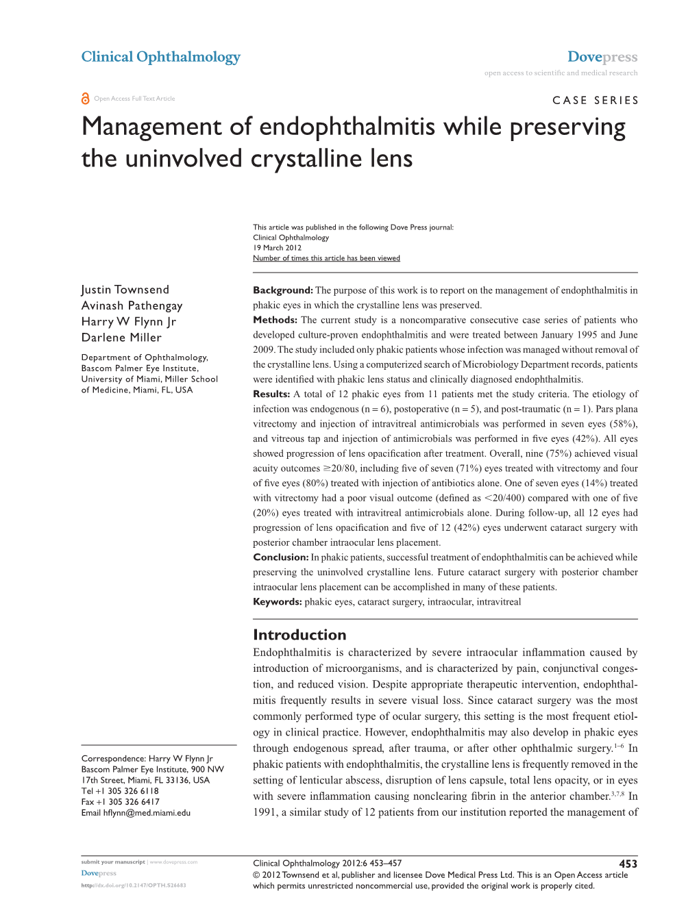 Management of Endophthalmitis While Preserving the Uninvolved Crystalline Lens