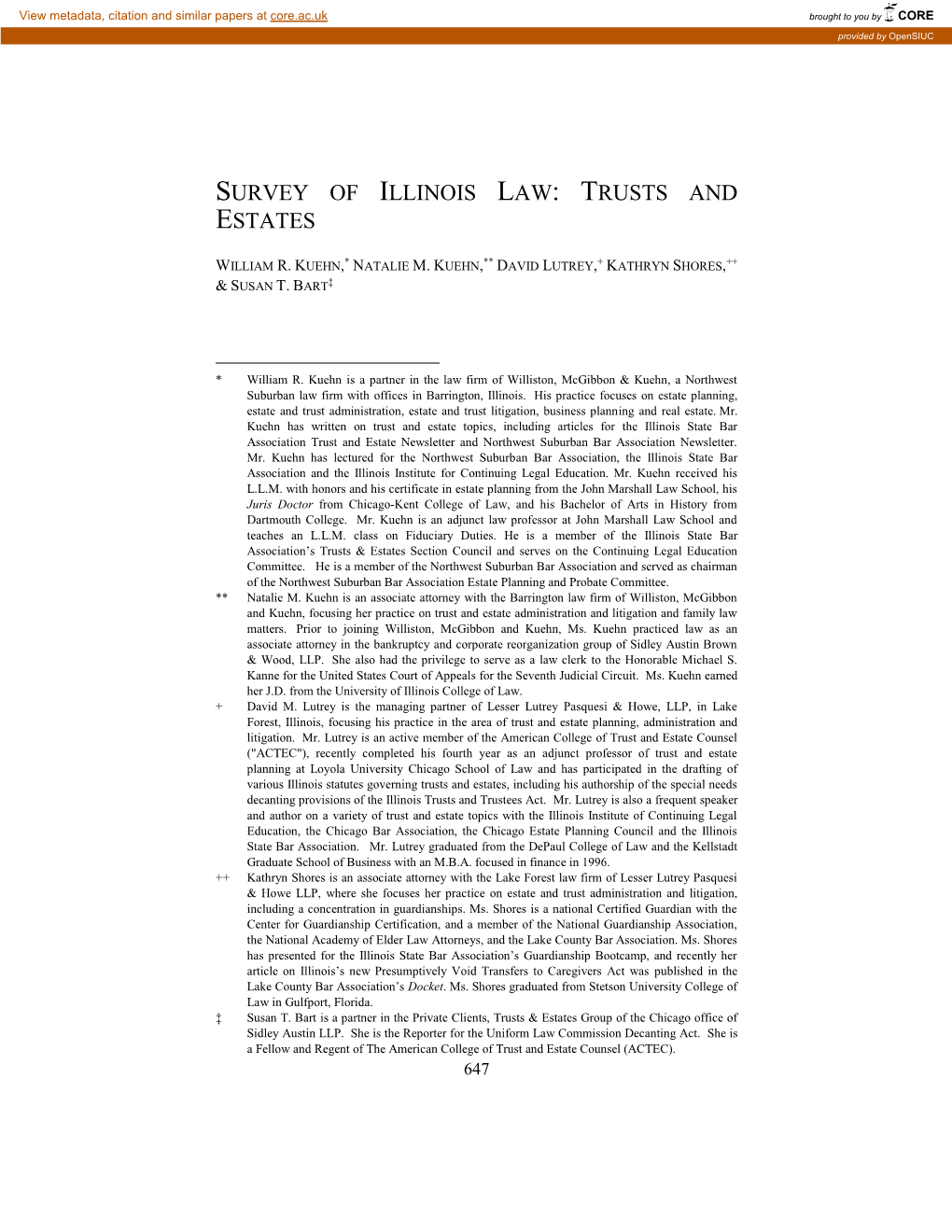 Survey of Illinois Law: Trusts and Estates