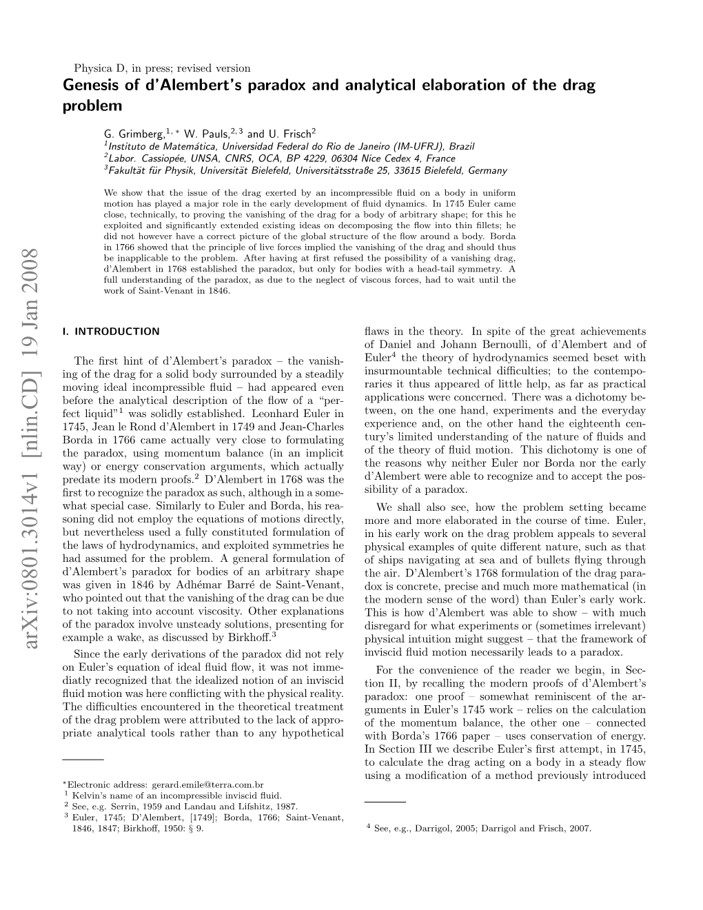 Genesis of D'alembert's Paradox and Analytical Elaboration of the Drag