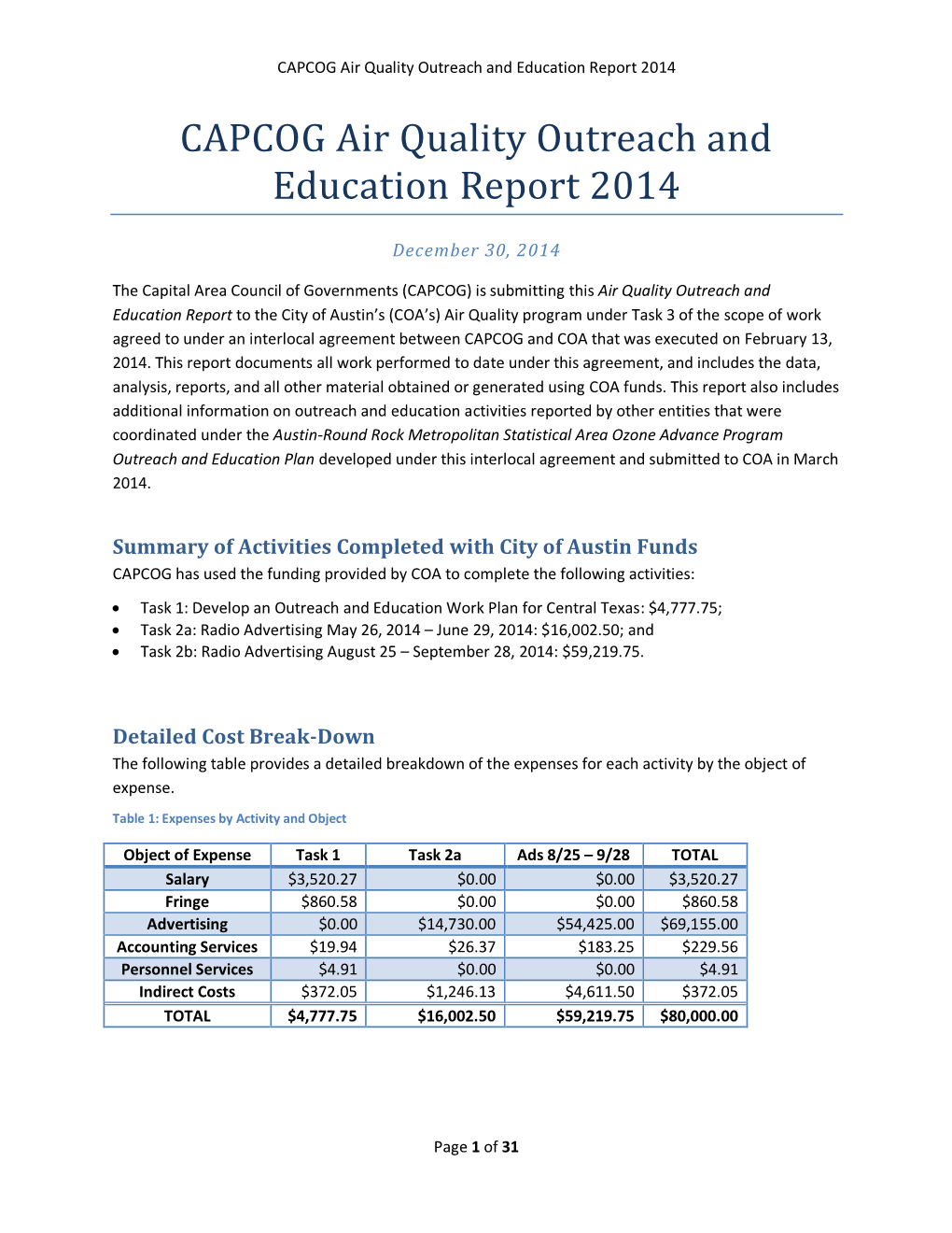 Update 2014 Outreach Report
