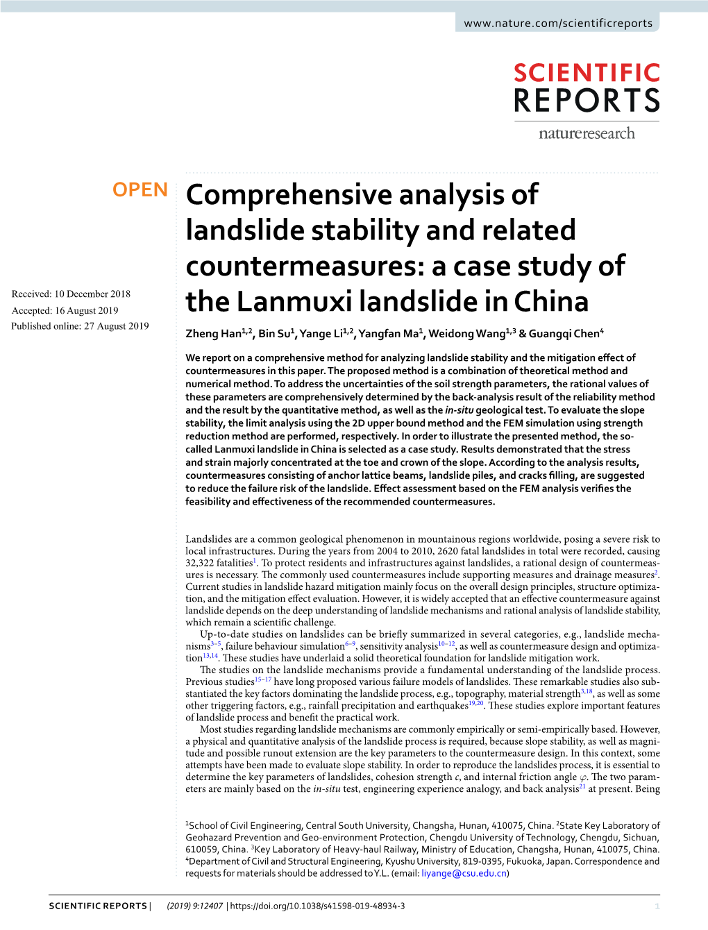 Comprehensive Analysis of Landslide Stability and Related