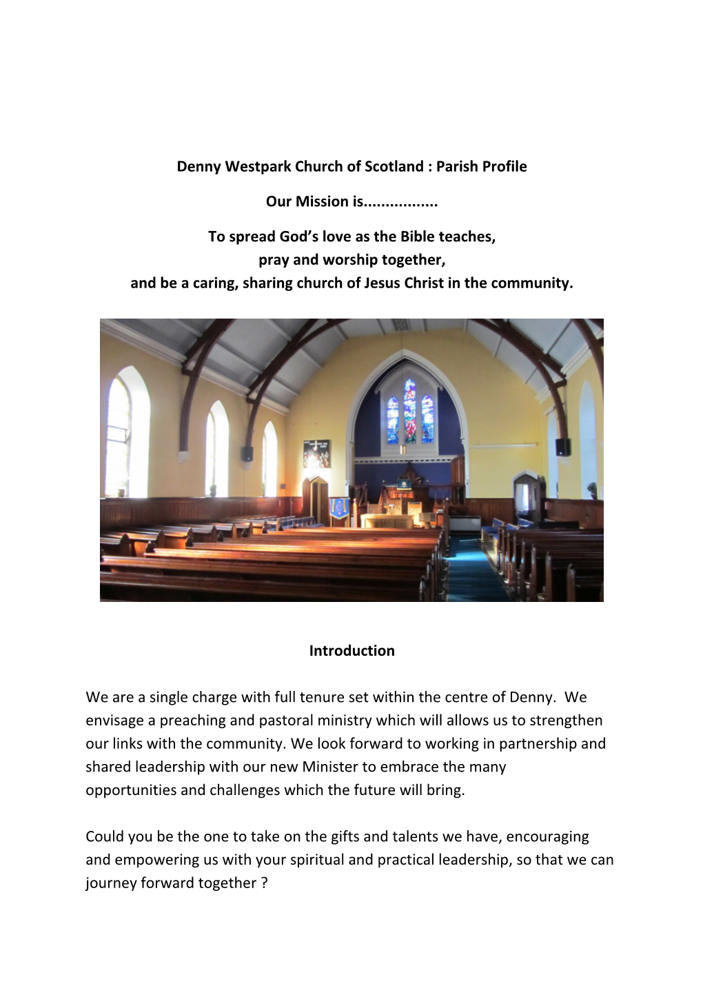 Denny Westpark Church of Scotland : Parish Profile