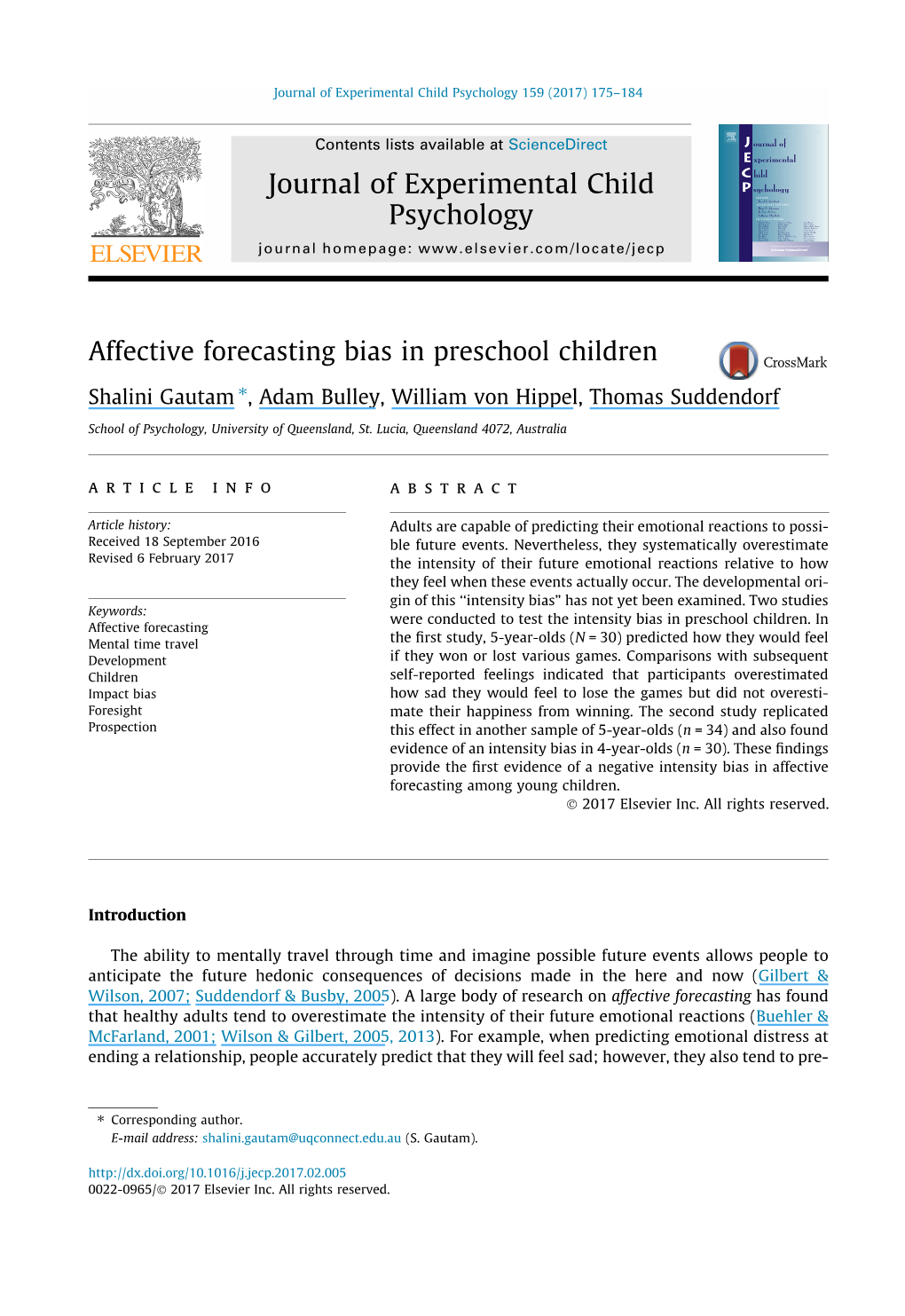 Affective Forecasting Bias in Preschool Children