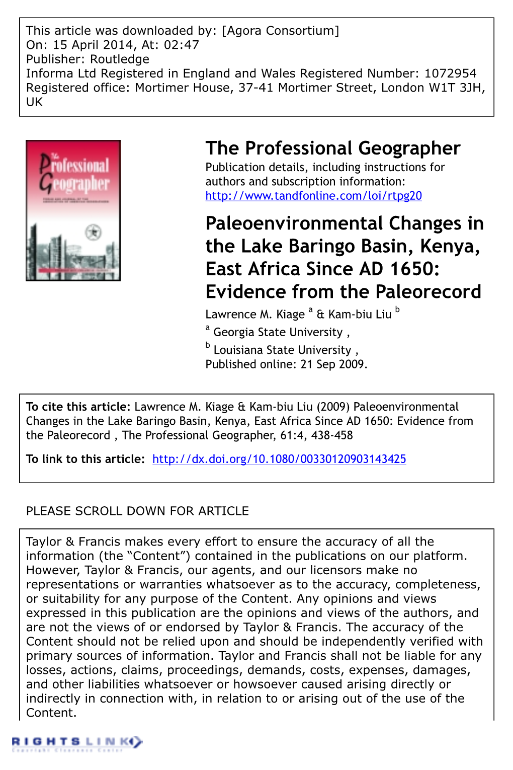 The Professional Geographer Paleoenvironmental Changes In