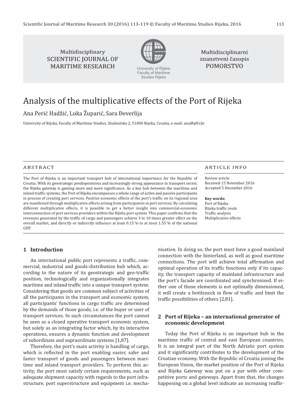 Analysis of the Multiplicative Effects of the Port of Rijeka