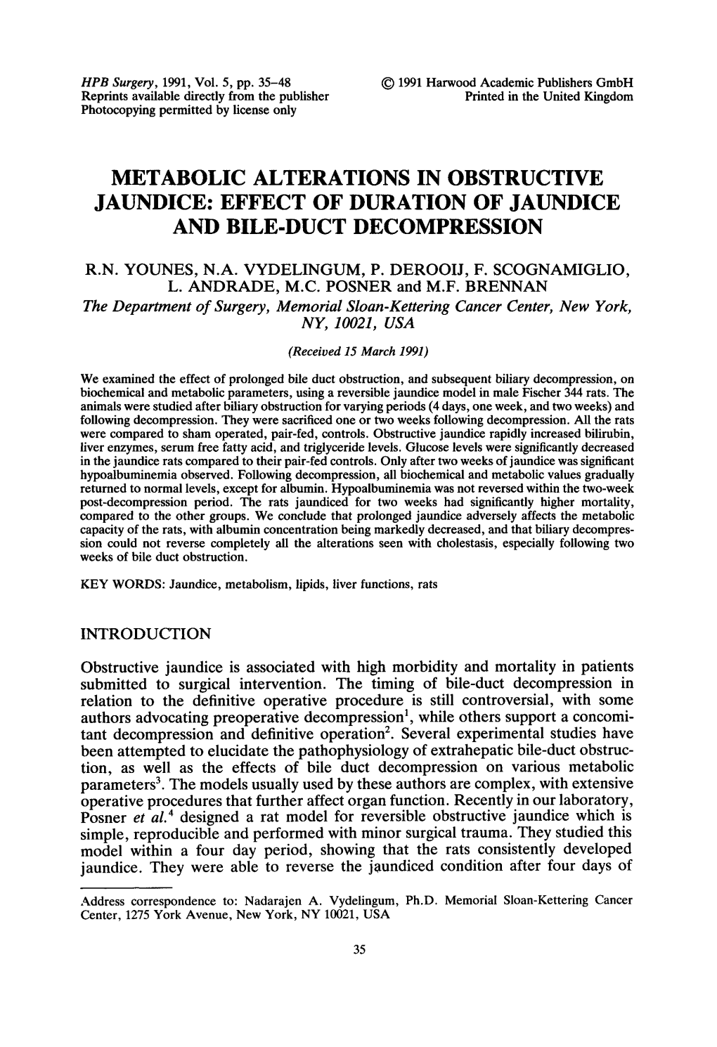 Metabolic Alterations in Obstructive Jaundice: Effect of Duration of Jaundice and Bile-Duct Decompression