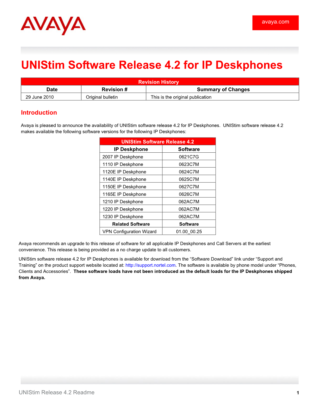 Unistim Software Release 4.2 for IP Deskphones