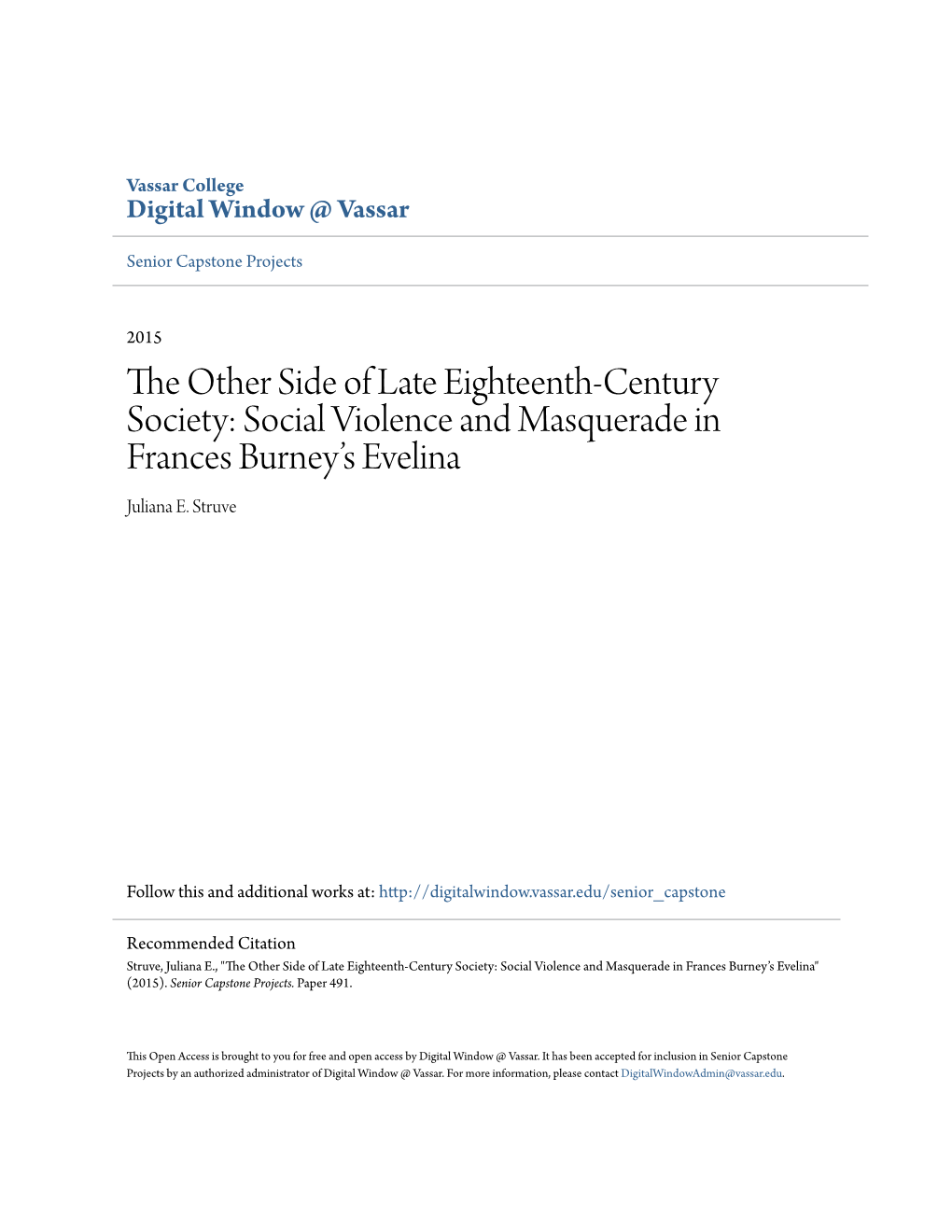 Social Violence and Masquerade in Frances Burney's Evelina