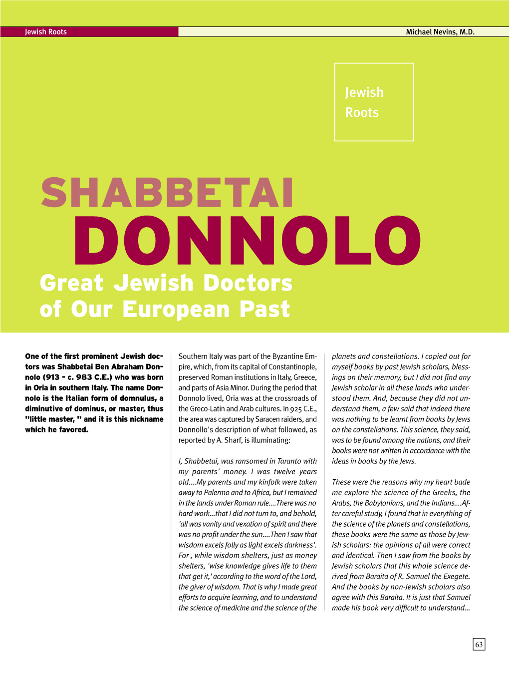 SHABBETAI DONNOLO Great Jewish Doctors of Our European Past