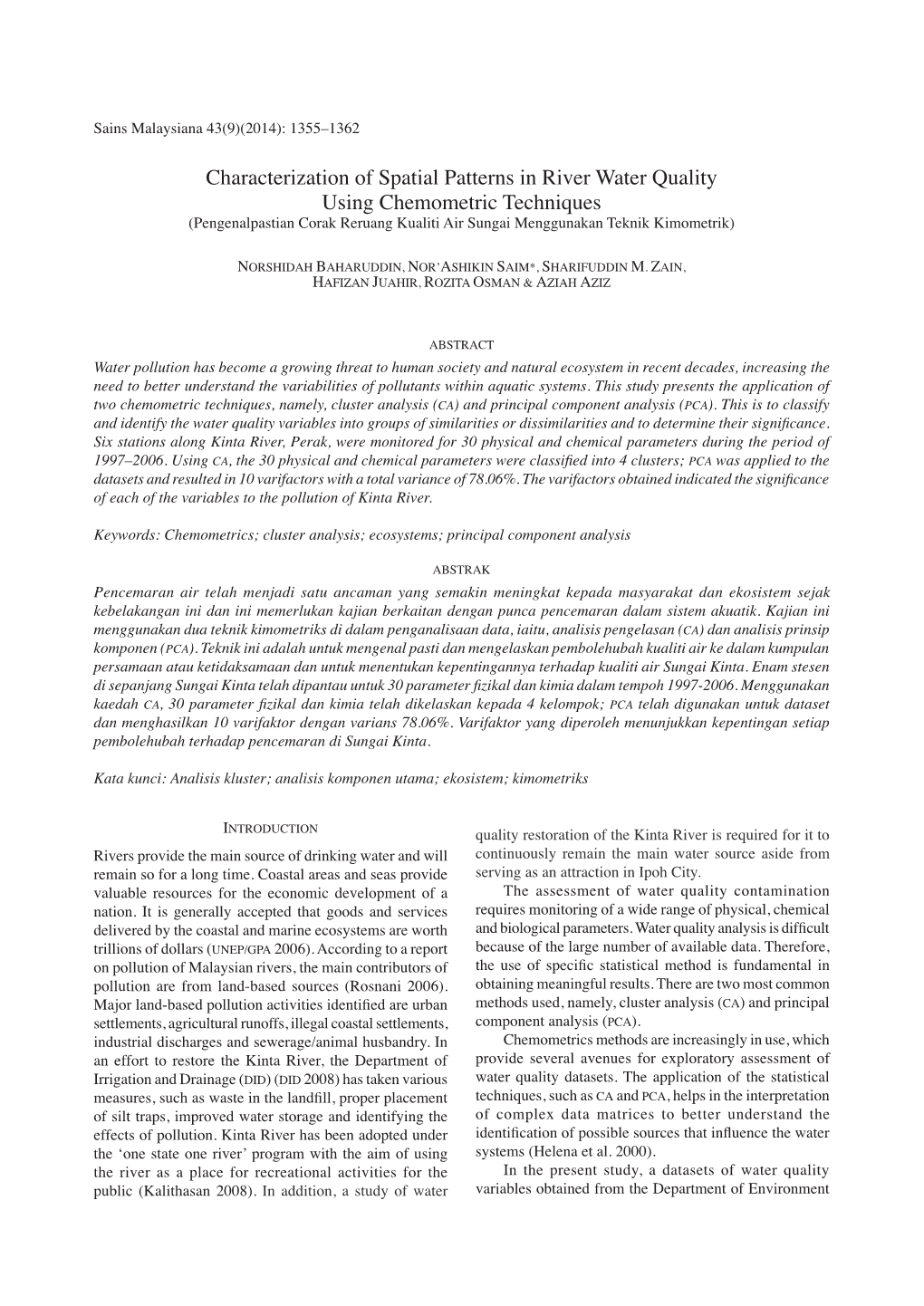 Characterization of Spatial Patterns in River Water Quality Using