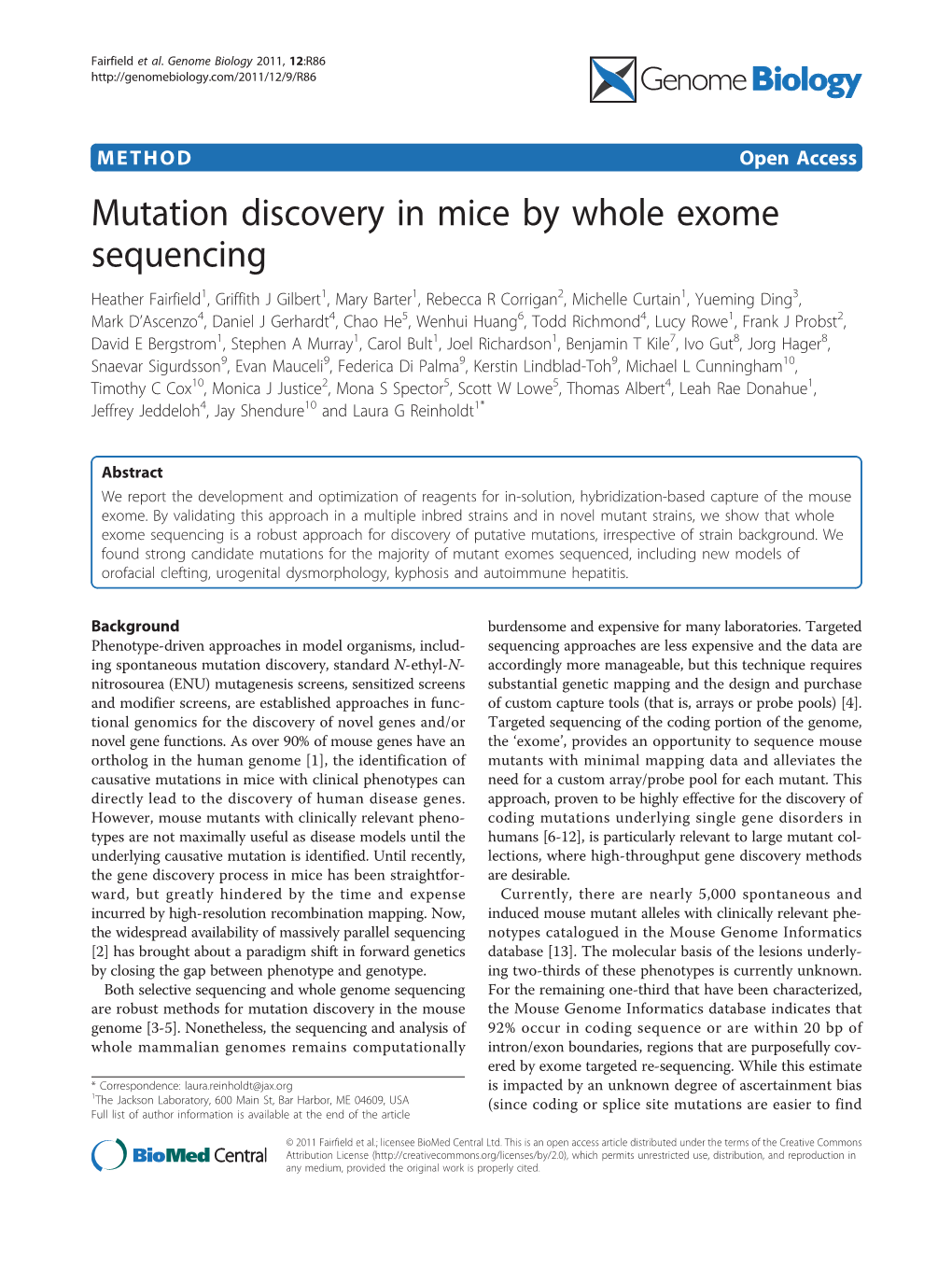 Mutation Discovery in Mice by Whole Exome Sequencing