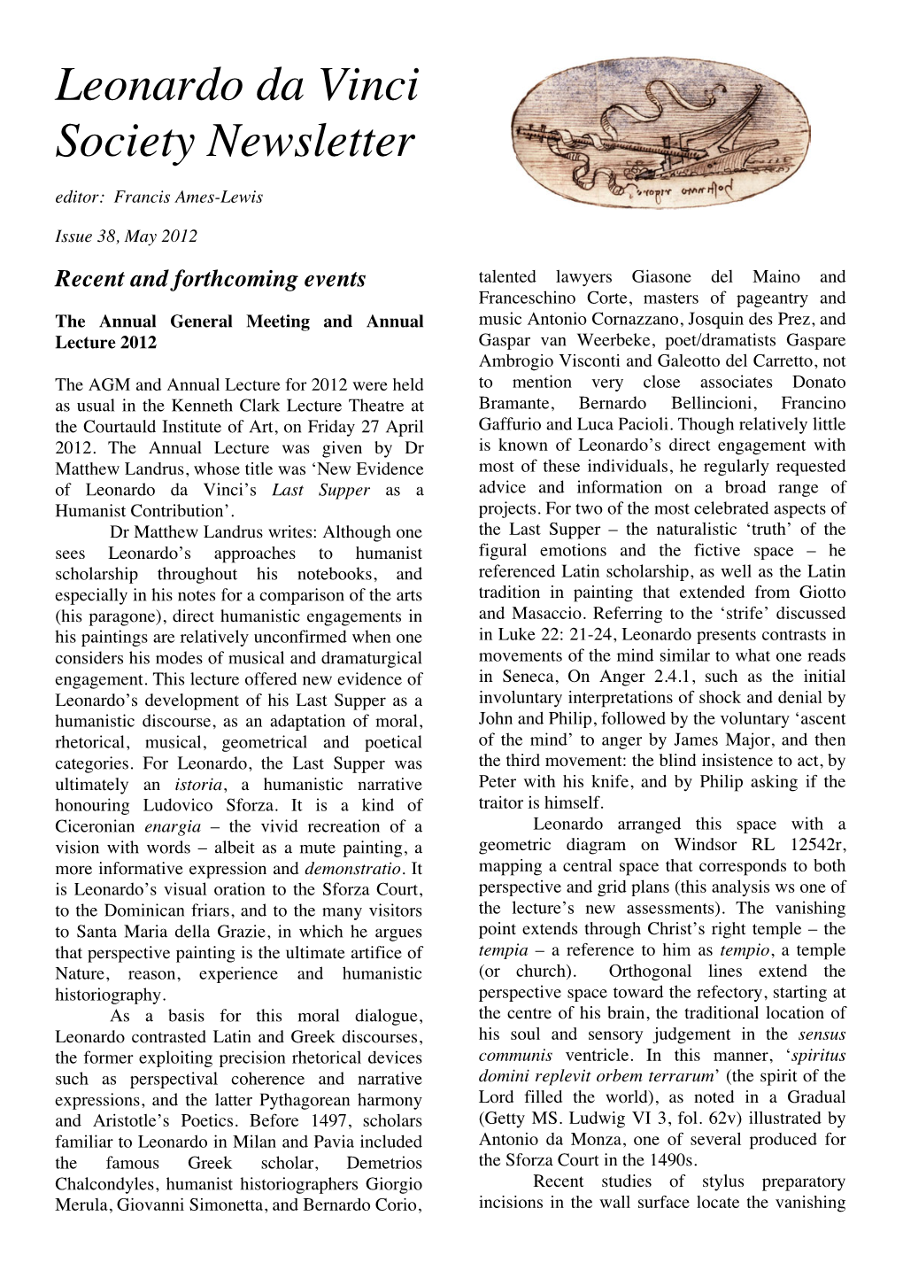 Leonardo Da Vinci Society Newsletter