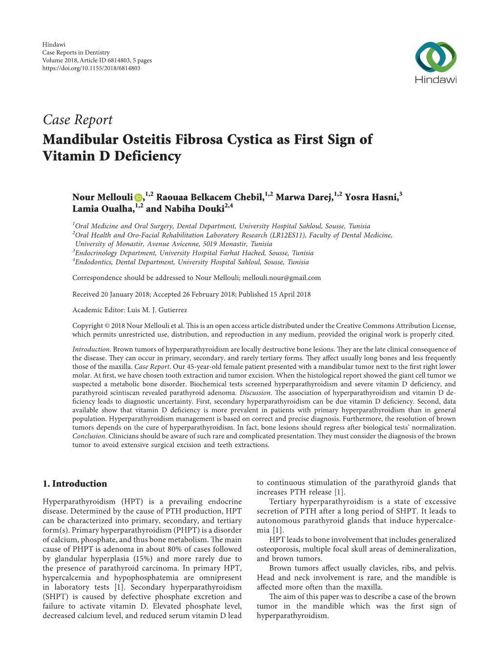 Mandibular Osteitis Fibrosa Cystica As First Sign of Vitamin D Deficiency