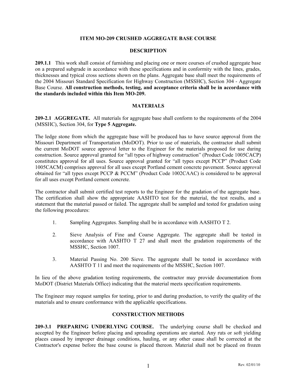 Item P-209 Crushed Aggregate Base Course