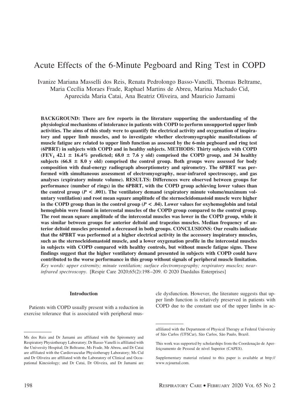 Acute Effects of the 6-Minute Pegboard and Ring Test in COPD