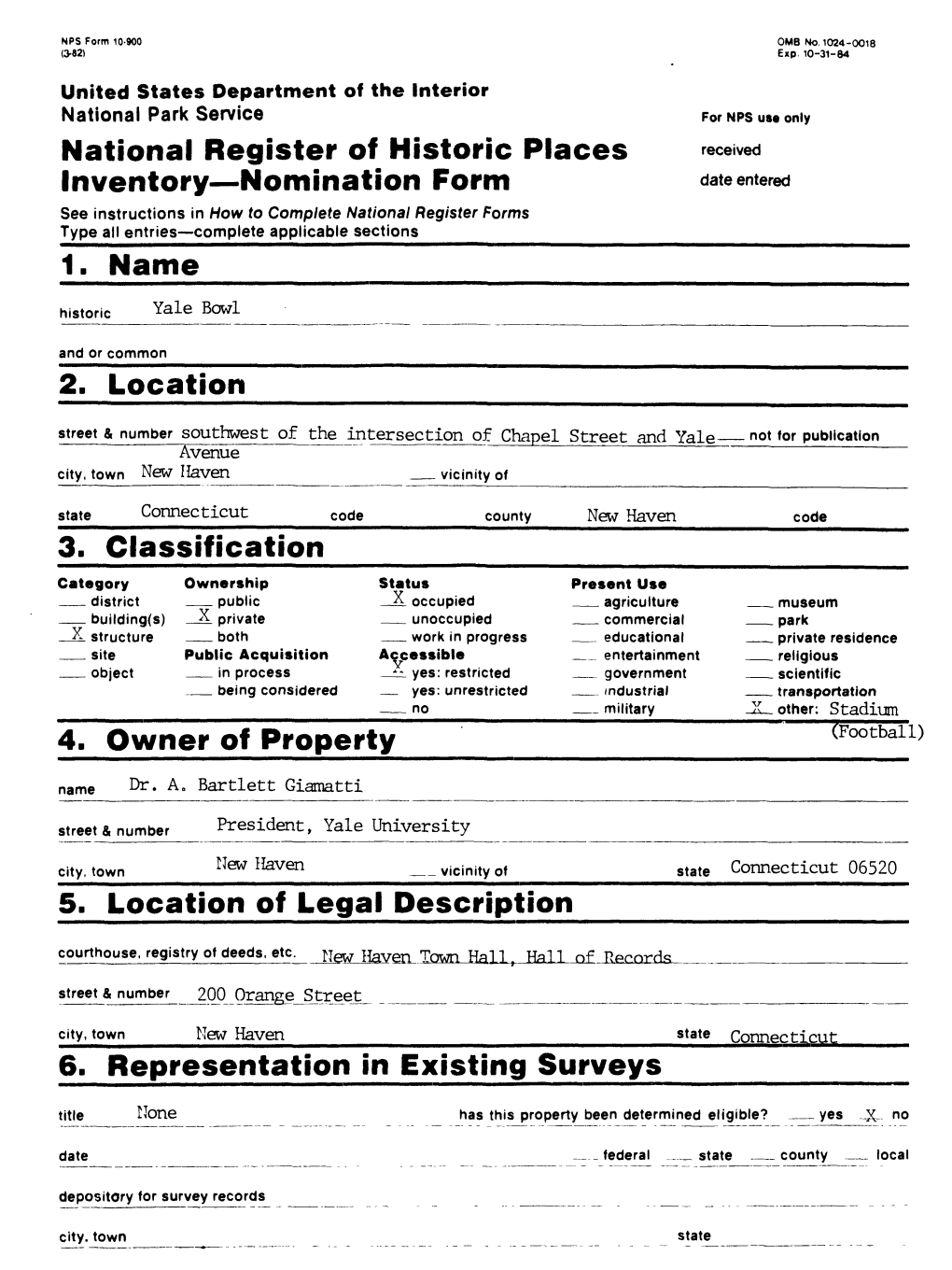 National Register of Historic Places Inventory Nomination Form Date