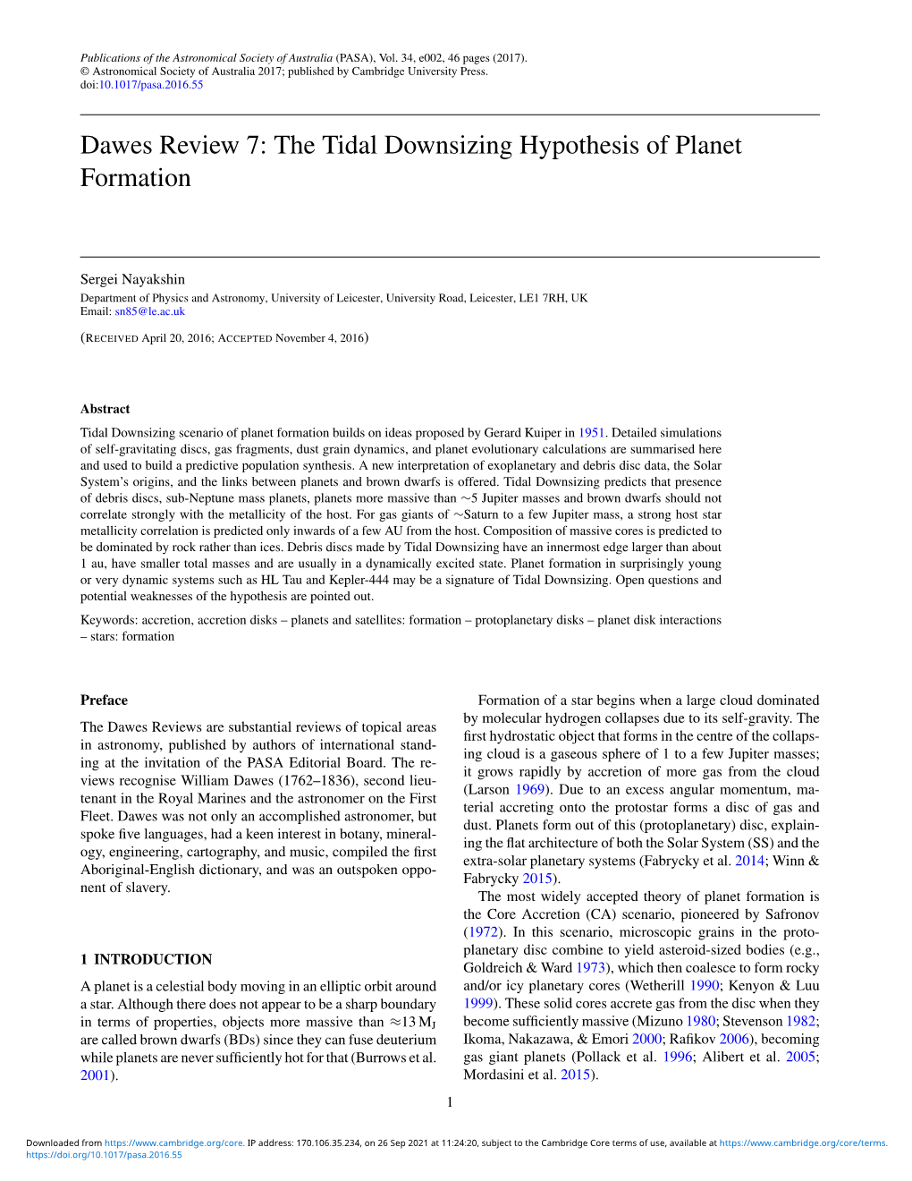 The Tidal Downsizing Hypothesis of Planet Formation