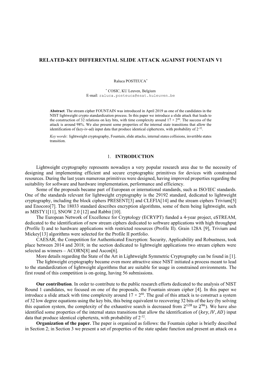 Related-Key Differential Slide Attack Against Fountain V1