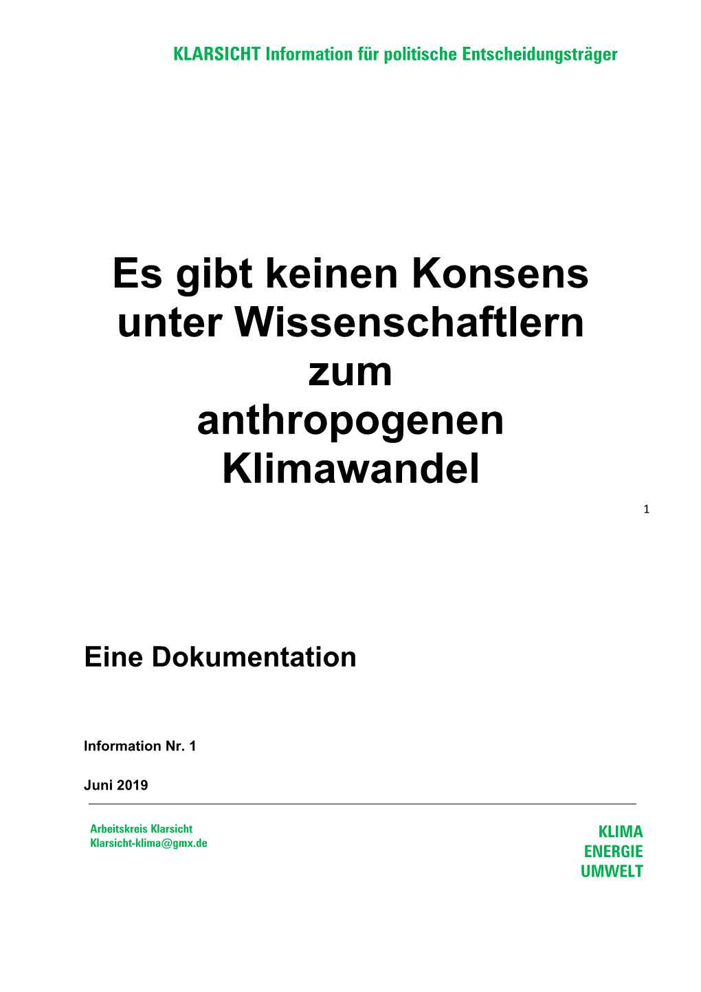 KLARSICHT Information Für Politische Entscheidungsträger