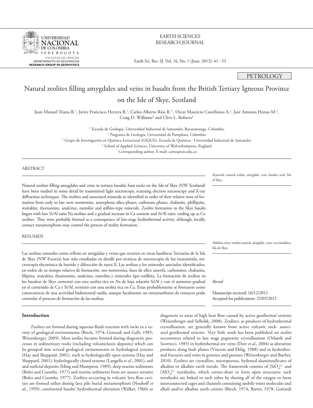 Natural Zeolites Filling Amygdales and Veins in Basalts from the British Tertiary Igneous Province on the Isle of Skye, Scotland