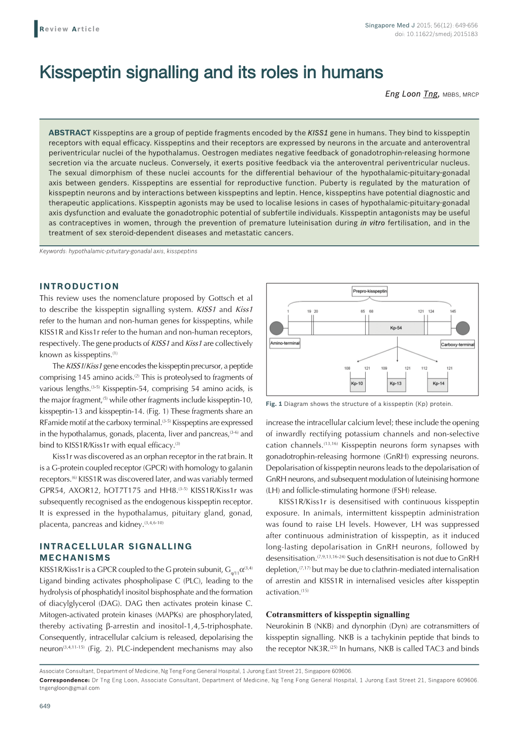 Kisspeptin Signalling and Its Roles in Humans