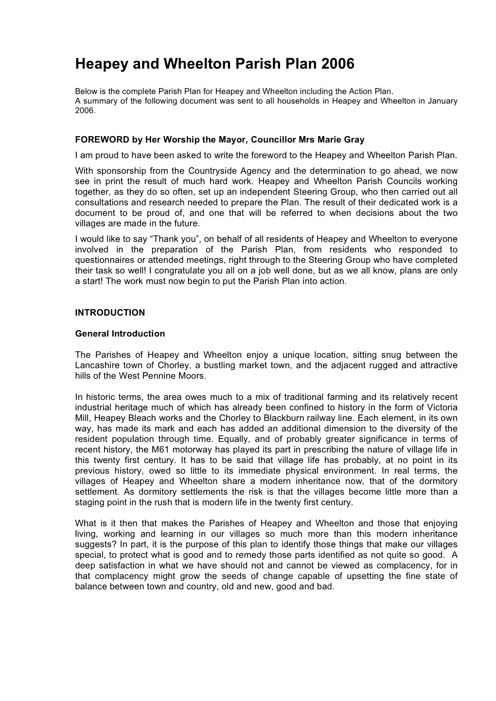 Heapey and Wheelton Parish Plan 2006