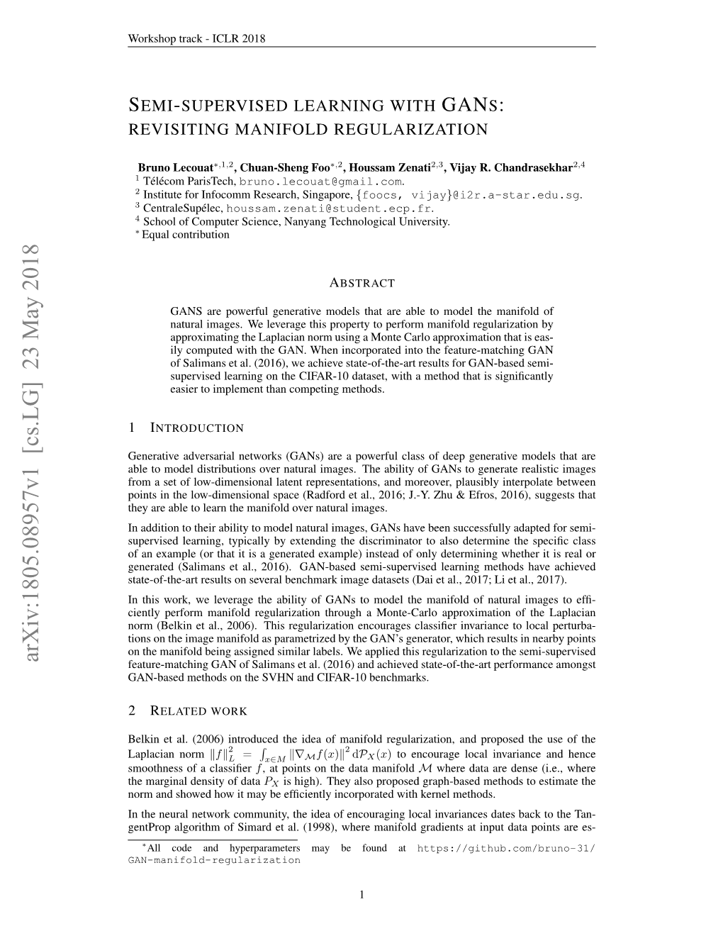 Semi-Supervised Learning with Gans: Manifold Invari- Ance with Improved Inference