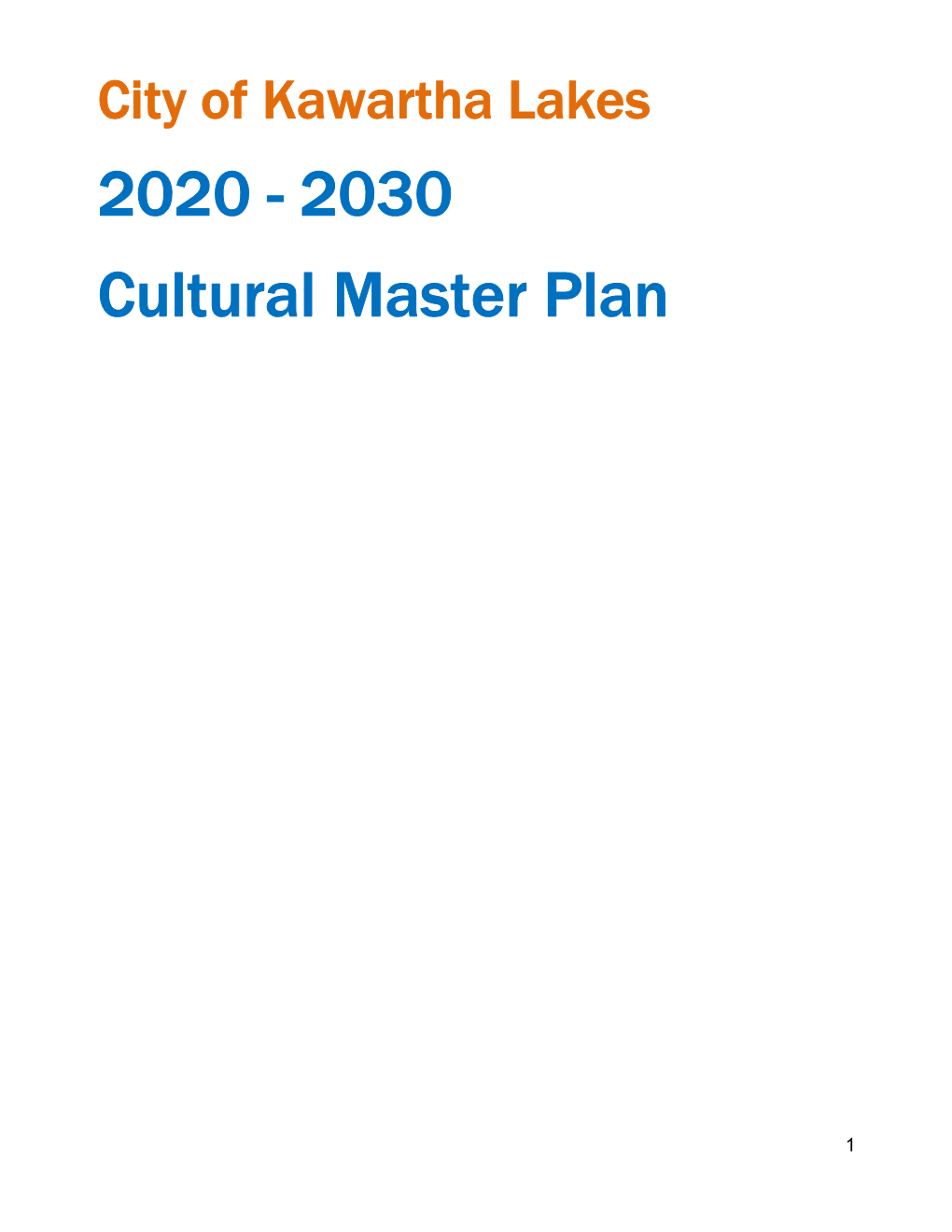 City of Kawartha Lakes 2020 - 2030 Cultural Master Plan