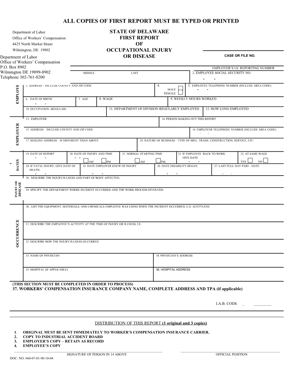 All Copies of First Report Must Be Typed Or Printed