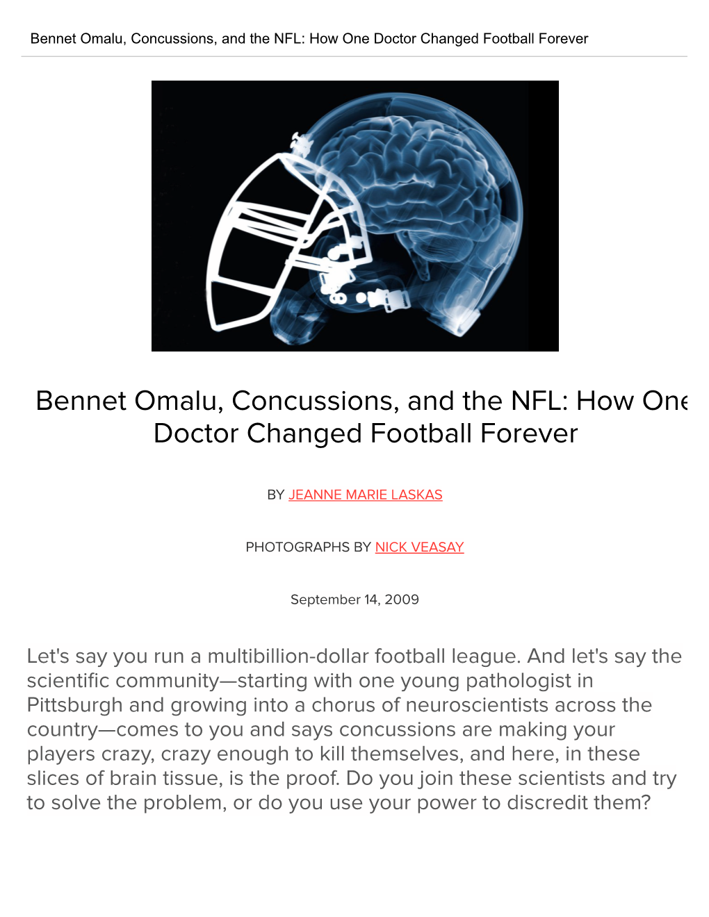 Bennet Omalu, Concussions, and the NFL: How One Doctor Changed Football Forever