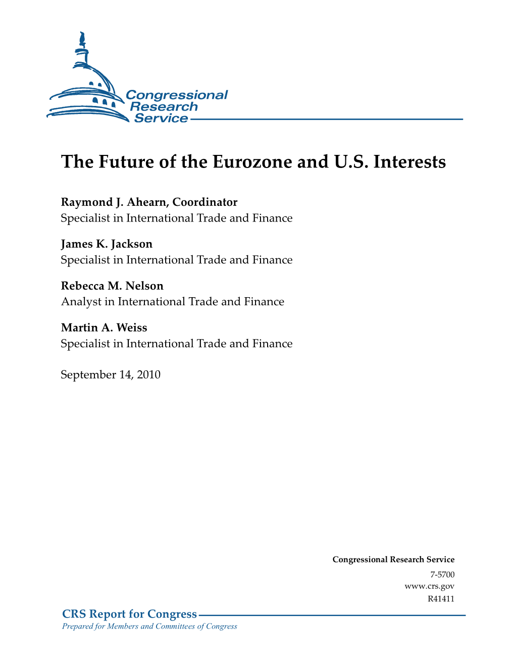 The Future of the Eurozone and U.S. Interests