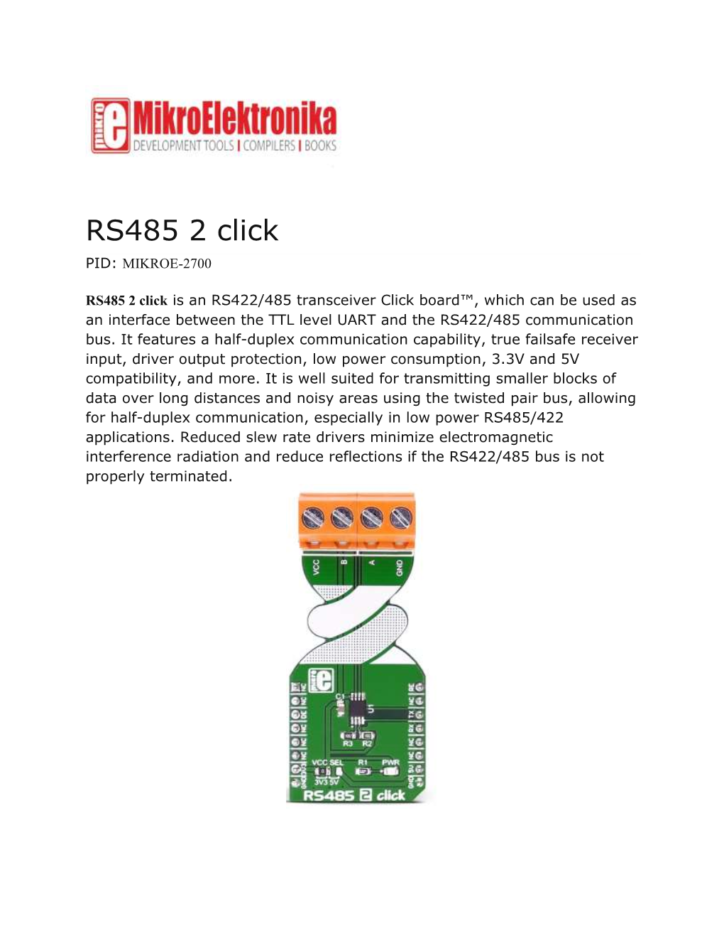 RS485 2 Click PID: MIKROE-2700