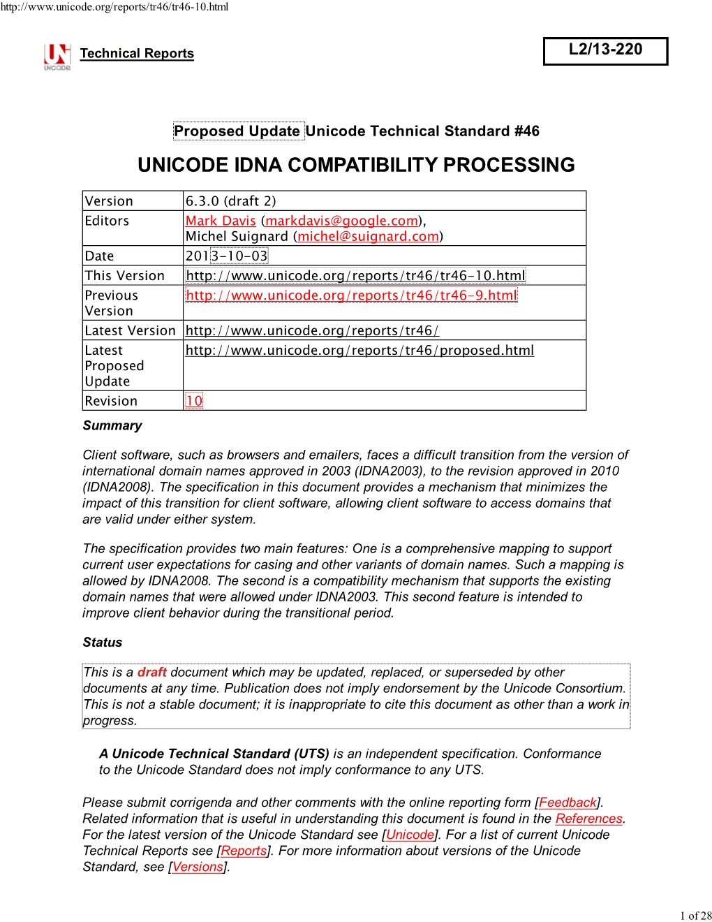 UTS #46: Unicode IDNA Compatibility Processing