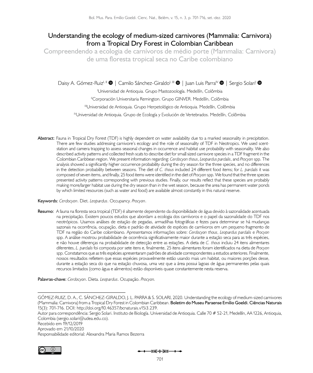 Understanding the Ecology of Medium-Sized Carnivores (Mammalia