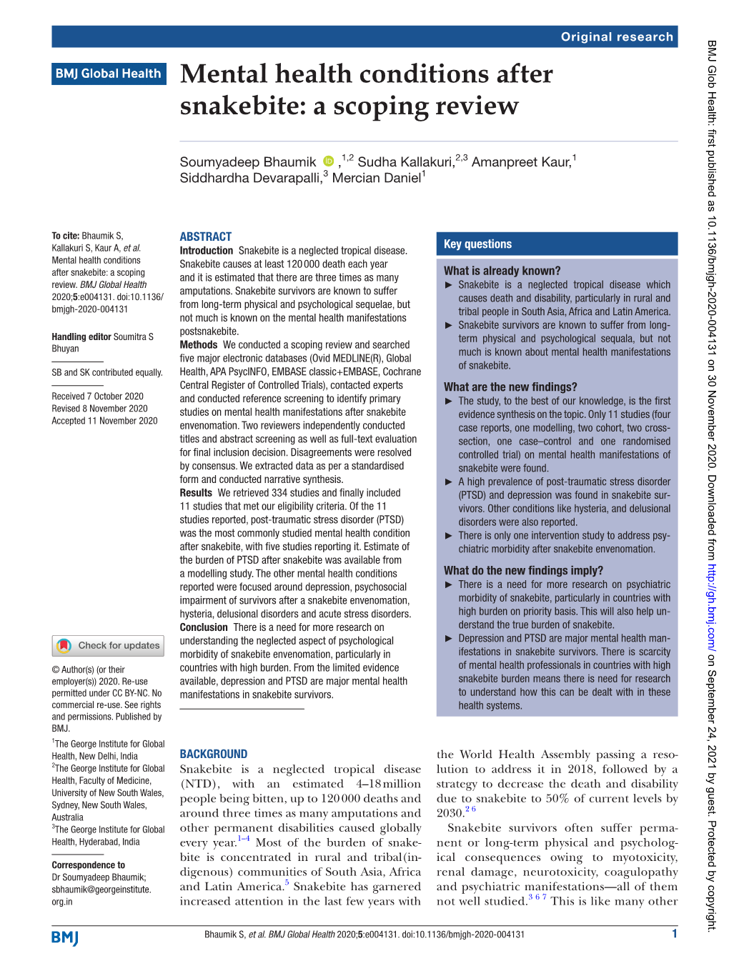 Mental Health Conditions After Snakebite: a Scoping Review