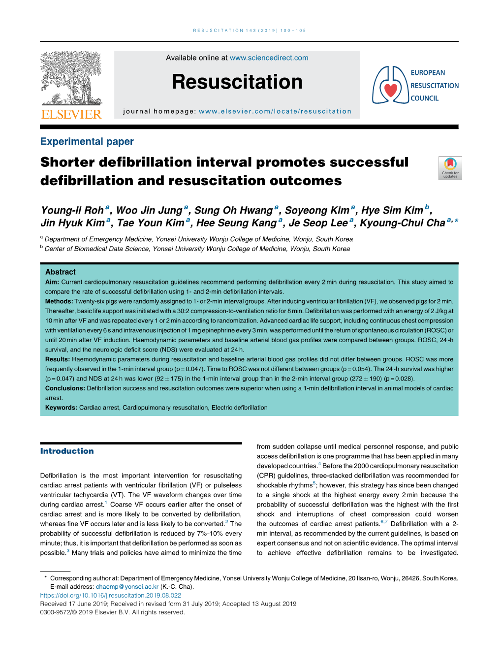 Shorter Defibrillation Interval Promotes Successful Defibrillation And