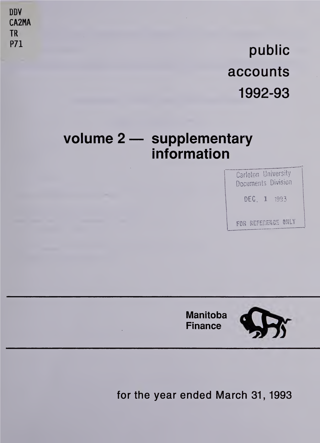 Manitoba Public Accounts, 1992-93. Vol. 2 Supplementary Information