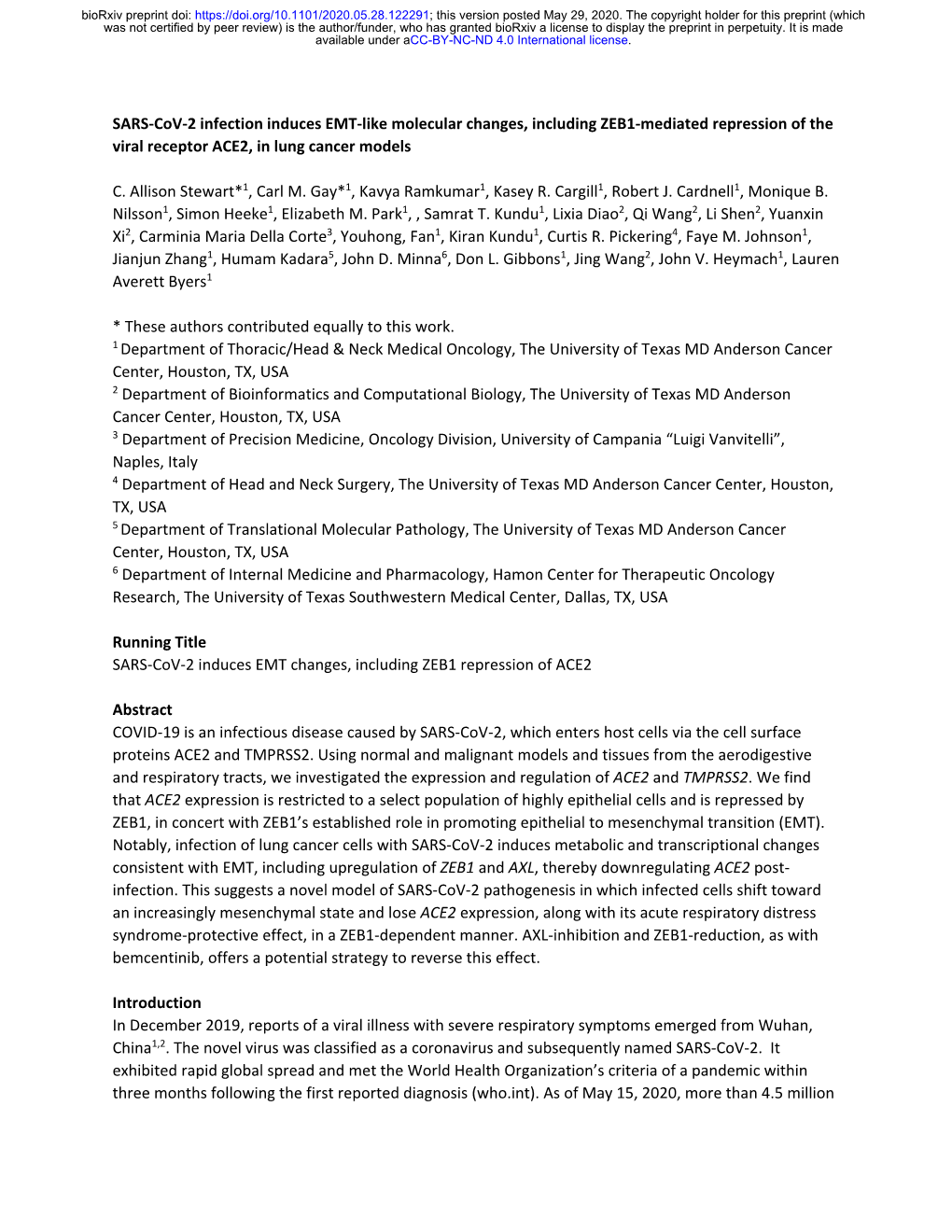 SARS-Cov-2 Infection Induces EMT-Like Molecular