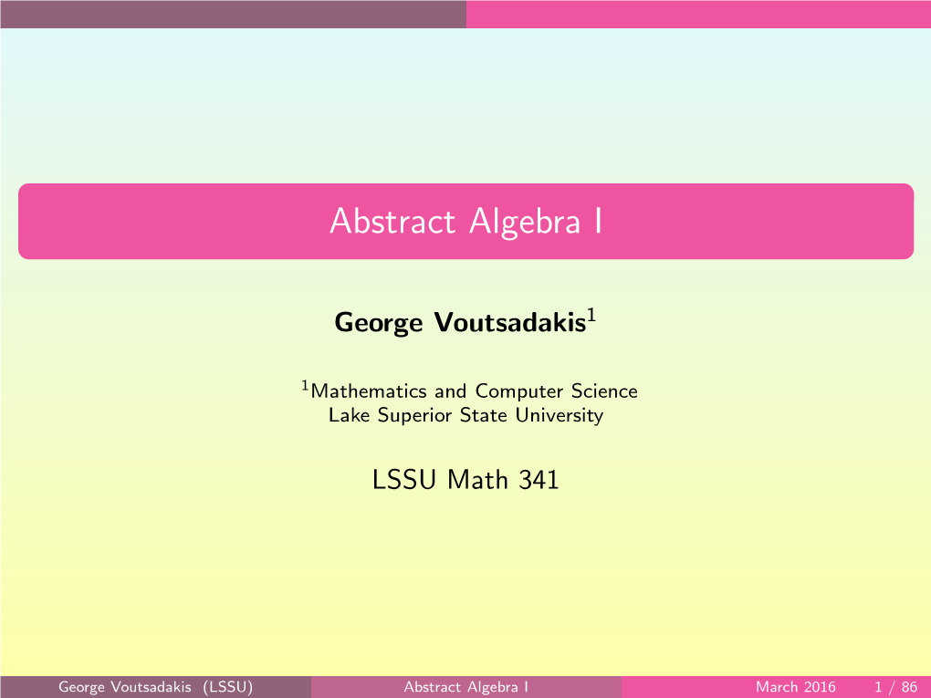Abstract Algebra I