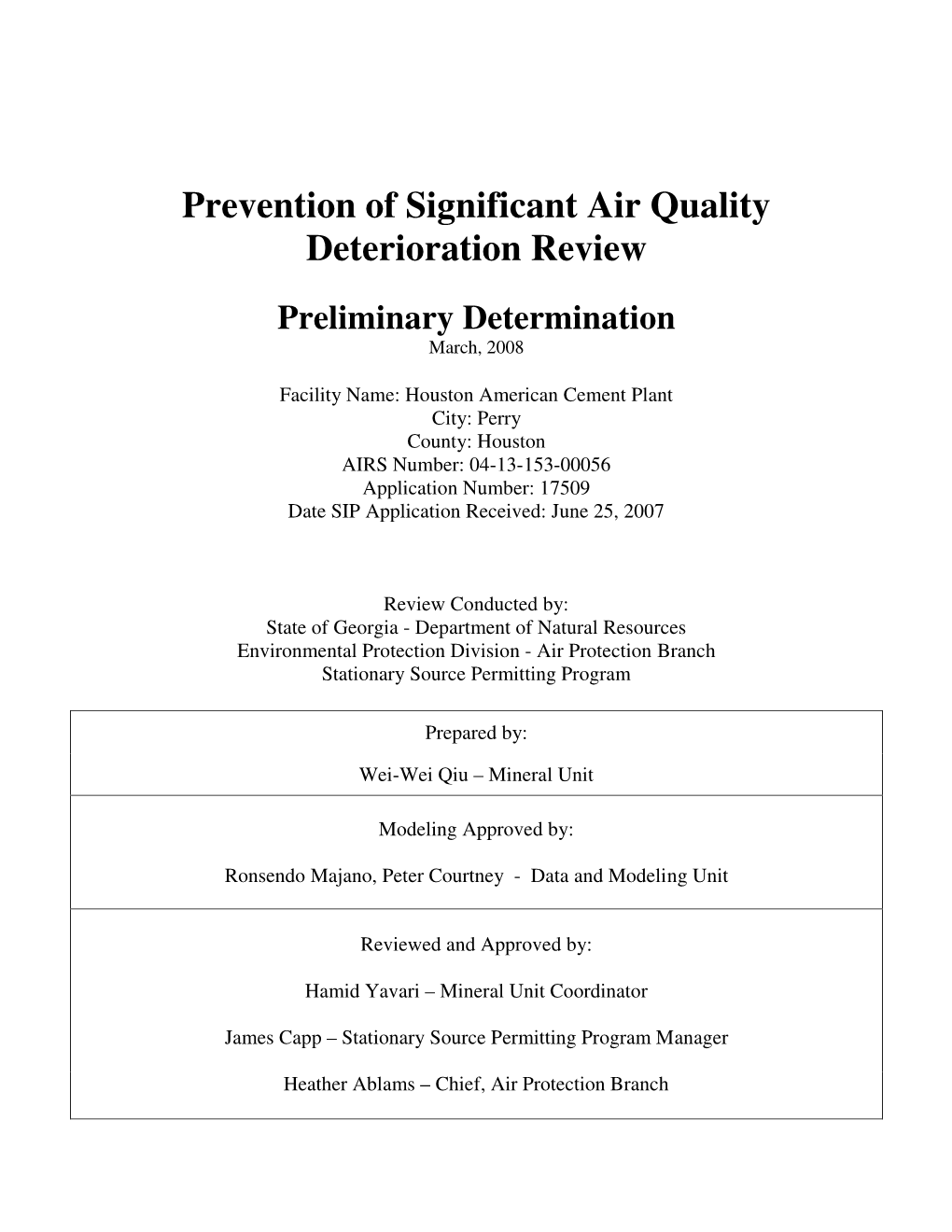 Prevention of Significant Air Quality Deterioration Review