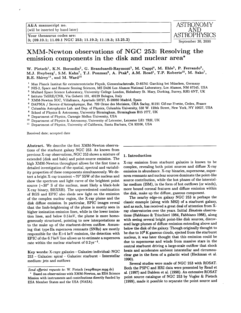 ASTRONOMY and ASTROPHYSICS XMM-Newton Observations of NGC