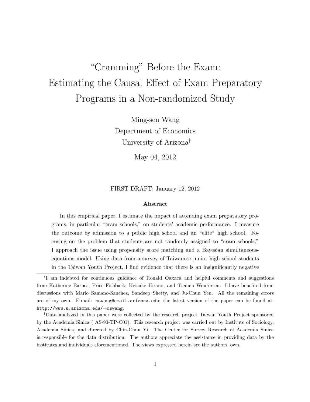 “Cramming” Before the Exam: Estimating the Causal Effect Of